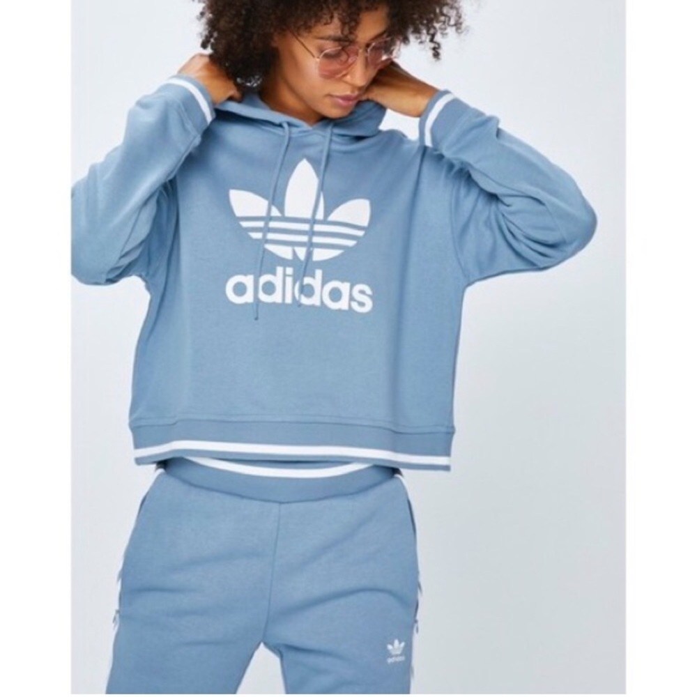 ADIDAS Active Icons Slate Blue Womens Crop Hoodie size xs